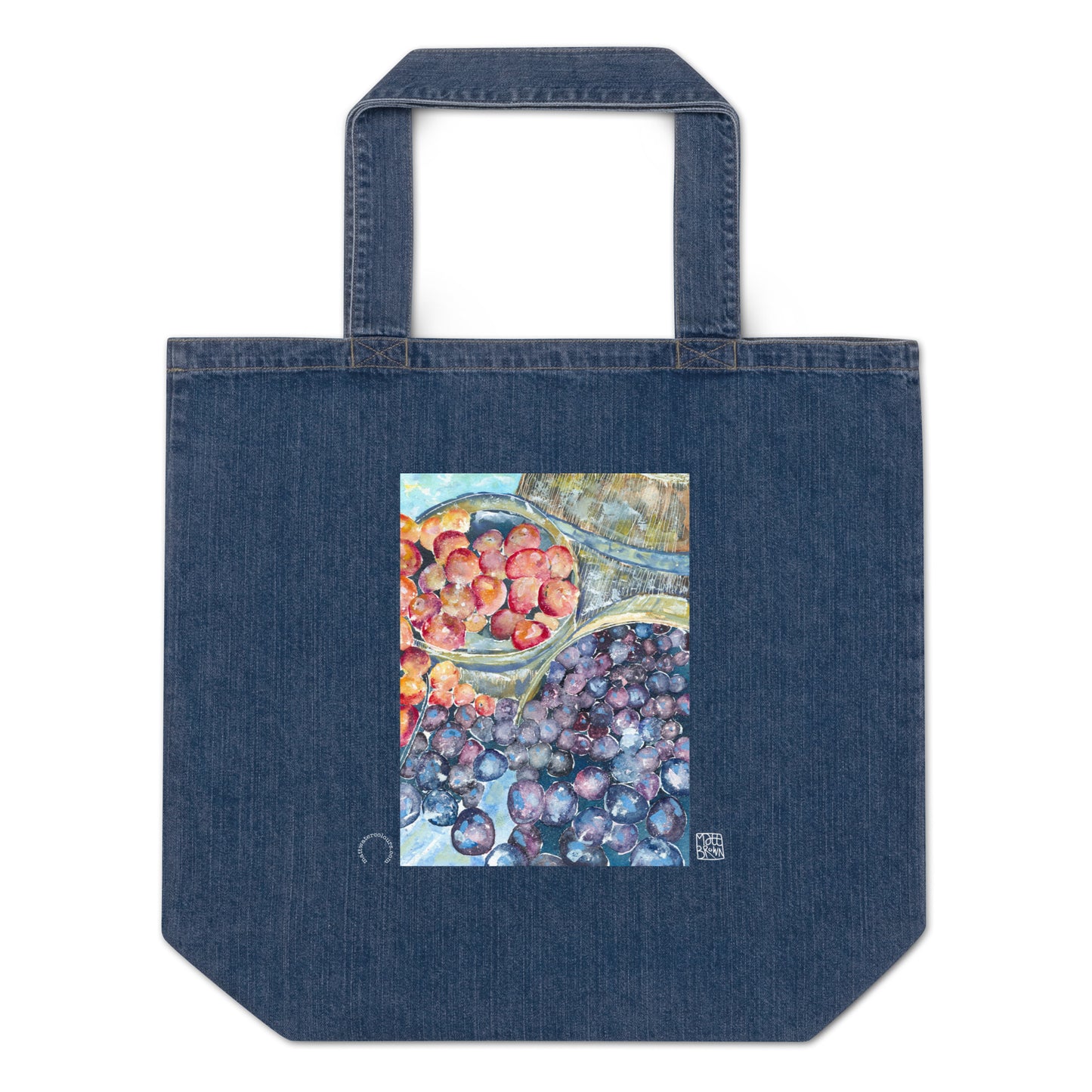 Organic denim tote bag - Fruit of the Summer