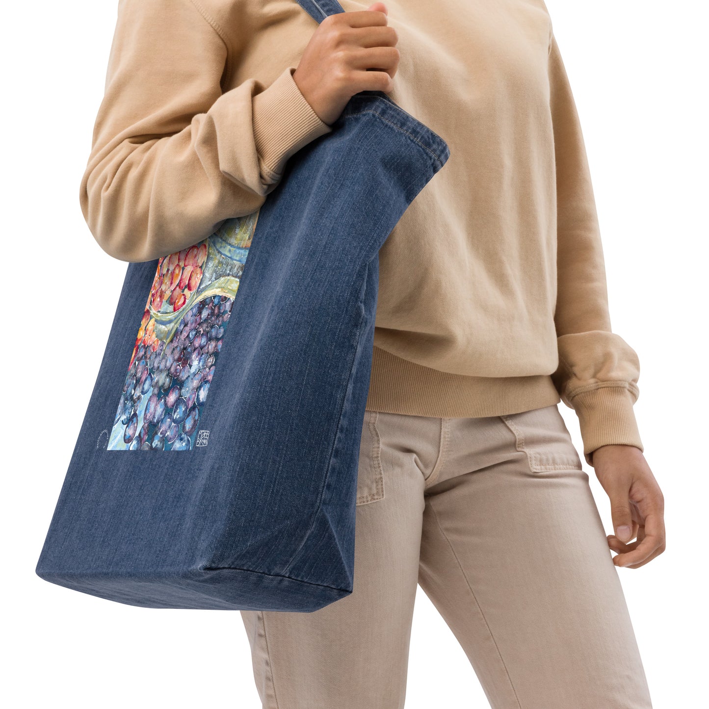 Organic denim tote bag - Fruit of the Summer