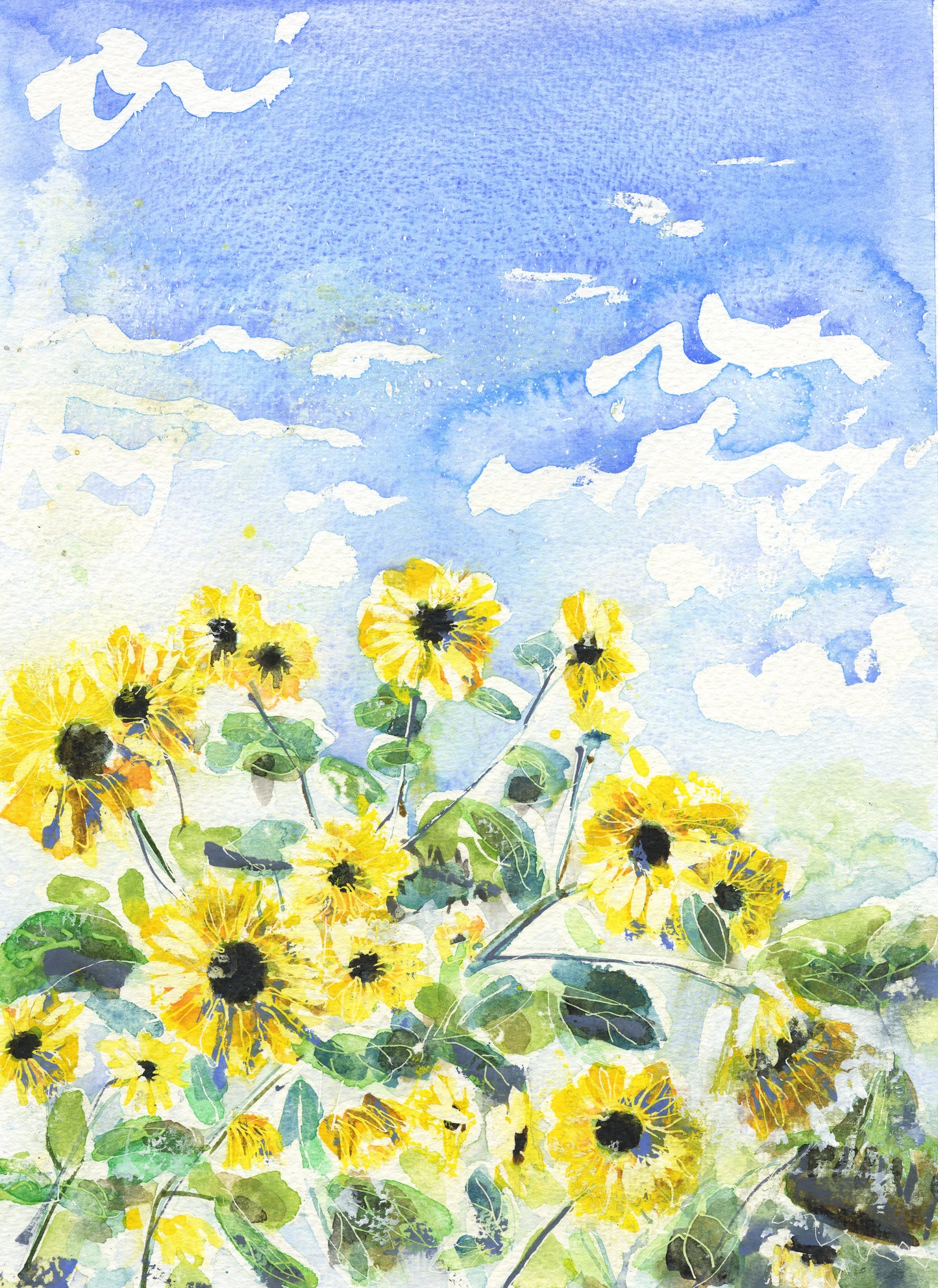 Sunflowers in the Blue Sky (Original, Signed and Framed)