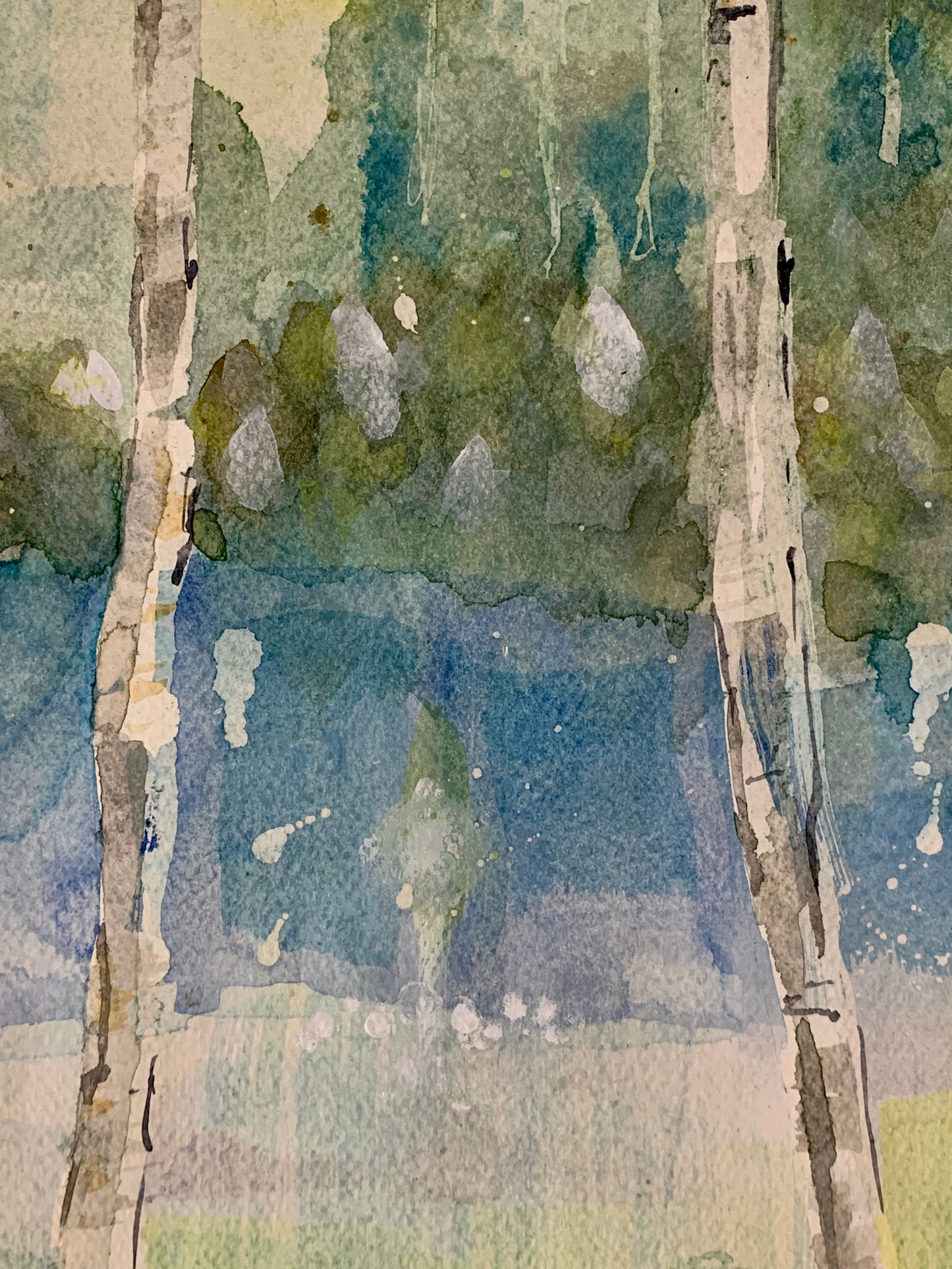 Silver birch trees painted in Schminke watercolours