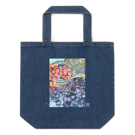 Organic denim tote bag - Fruit of the Summer